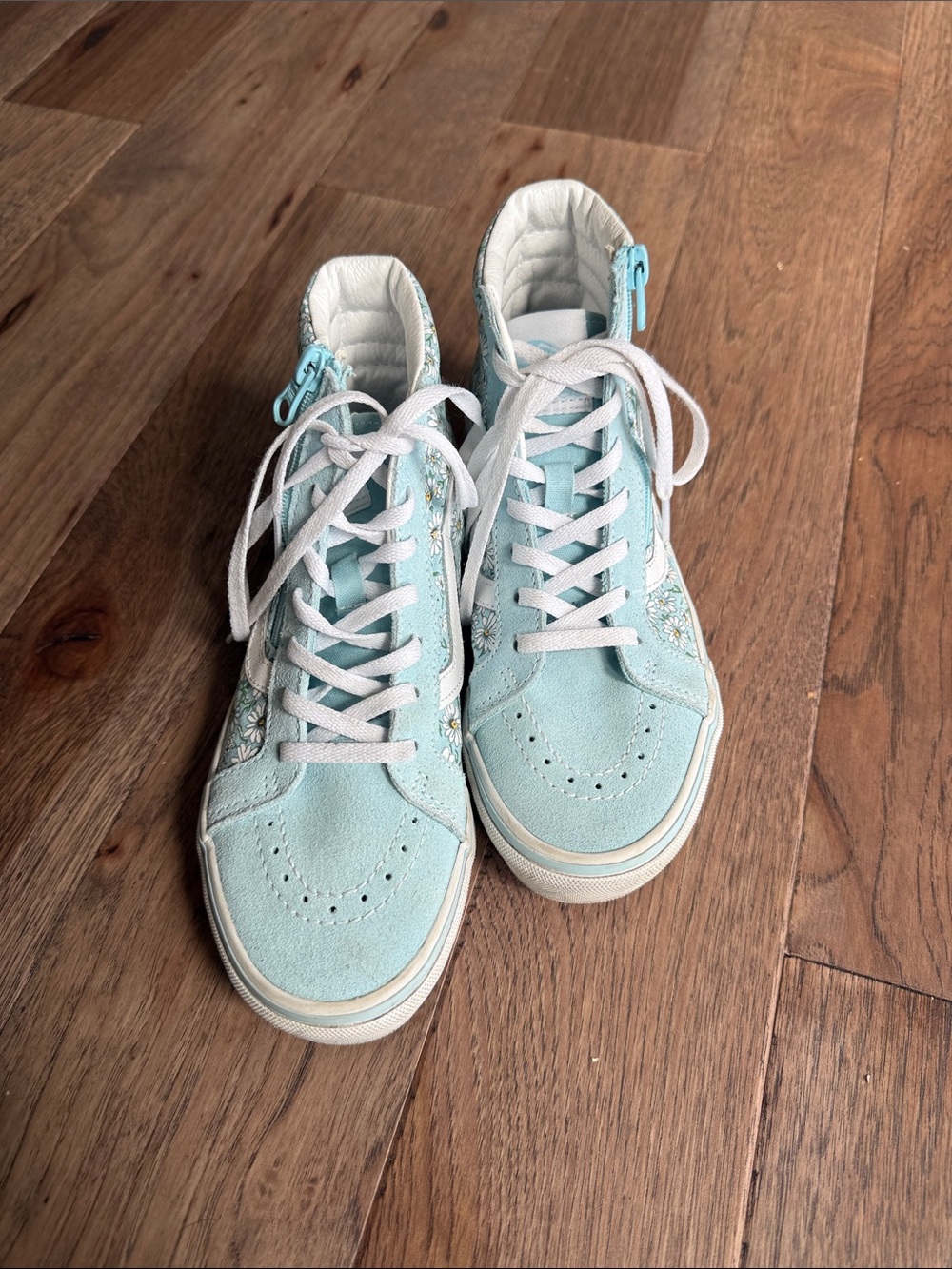 Vans Kids High-Top Sneakers in Light Blue with White Laces